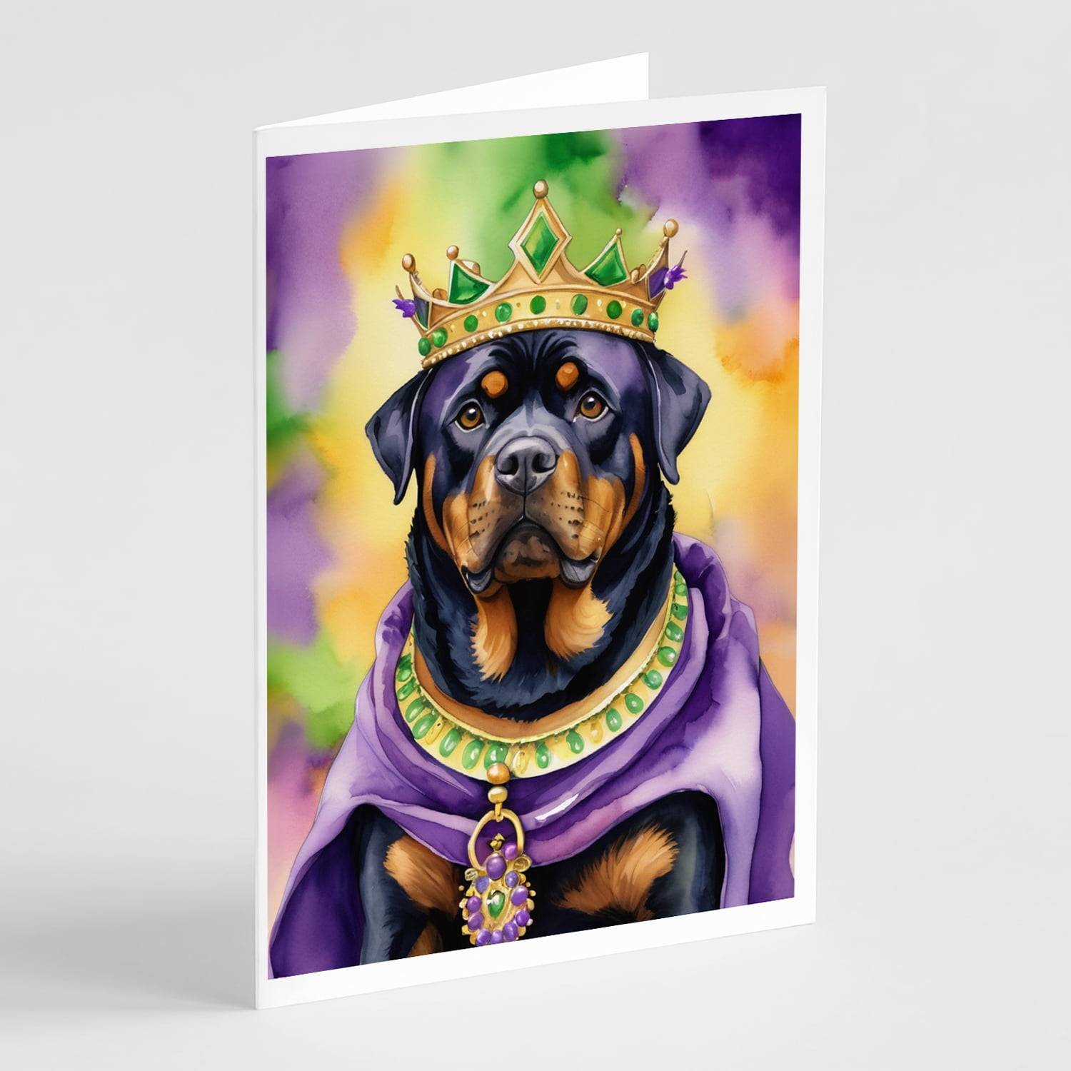 Rottweiler King of Mardi Gras Greeting Cards Pack of 8 7 in x 5 in