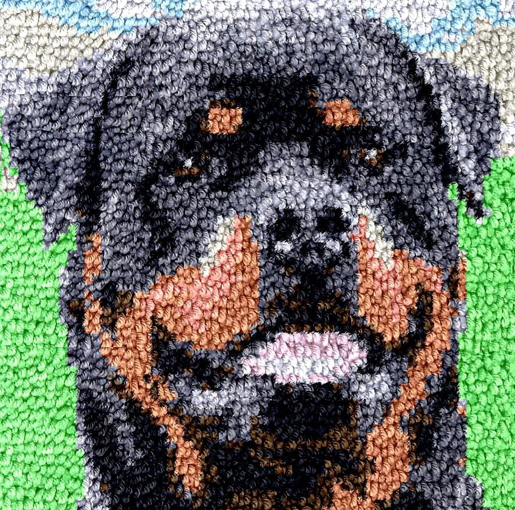 Rottweiler Latch Hook Rug Kit for Adults DIY Carpet Chair Cushion with Canvas Crochet Yarn Craft Hook and Latch Tapestry for Stools Decoration Pets Warm Pads 43x43cm