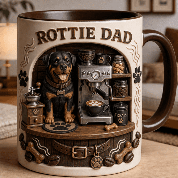 Rottweiler Lover Mug Personalized Coffee Cup for Dad, Custom Rottie Dad Coffee Gift