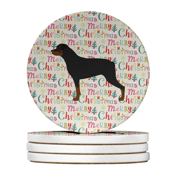 Rottweiler Merry Christmas Large Sandstone Coasters Pack of 4 4 in x 4 in