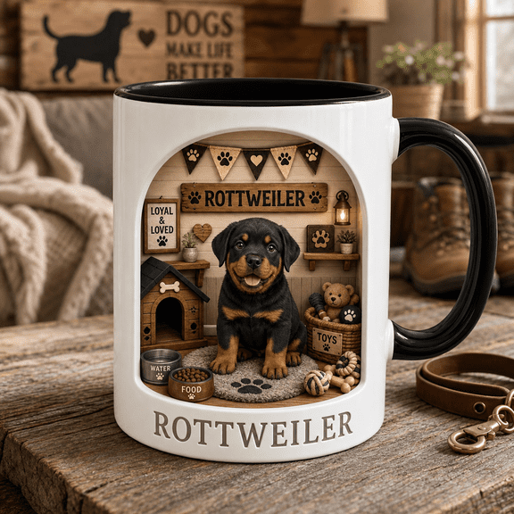 Rottweiler Mug 3D Effect Puppy Coffee Cup, Rottweiler Gift for Dog Lovers