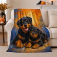 thumbnail image 1 of Rottweiler Pair Sofa Autumn, Cozy Pet Portrait Pattern, Warm Flannel Blanket for Living Room and Bedroom with Detailed Artwork, Dog Lovers Thanksgiving Gift, Pet Lover Home Decor, 1 of 9