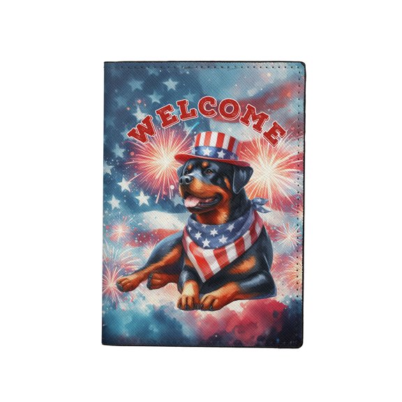Rottweiler Patriotic Welcome for 4Th of July Independence Day Travel Passport Wallet Rottie Dog Lover Gifts Idea PU Leather Passport Holder Cover - 00010