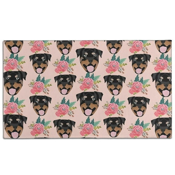 Rottweiler and Pioneer Flower Door Rugs,Washable Non Slip Door Mats Indoor,Decorative Door Mats,Entry Mat Indoor for Entrance,Bedroom,Kitchen,Bathroom,17"x30"