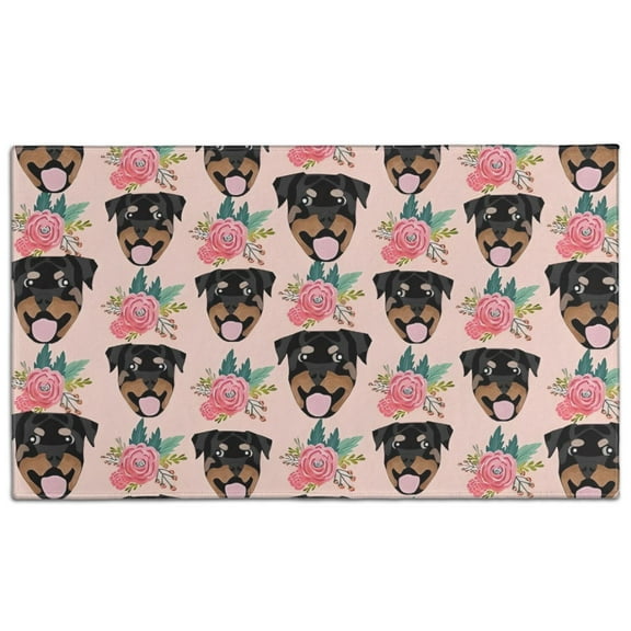 Rottweiler and Pioneer Flower Door Rugs,Washable Non Slip Door Mats Indoor,Decorative Door Mats,Entry Mat Indoor for Entrance,Bedroom,Kitchen,Bathroom,17"x30"
