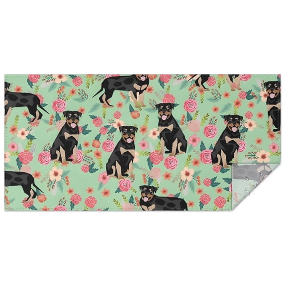 Rottweiler with Pioneer Flower Rectangle Tablecloth 60"x120",Waterproof Polyester Rectangle Table Cloth, Wipeable Spillproof Polyester Tablecloth for Dining, Camping, Indoor and Outdoor
