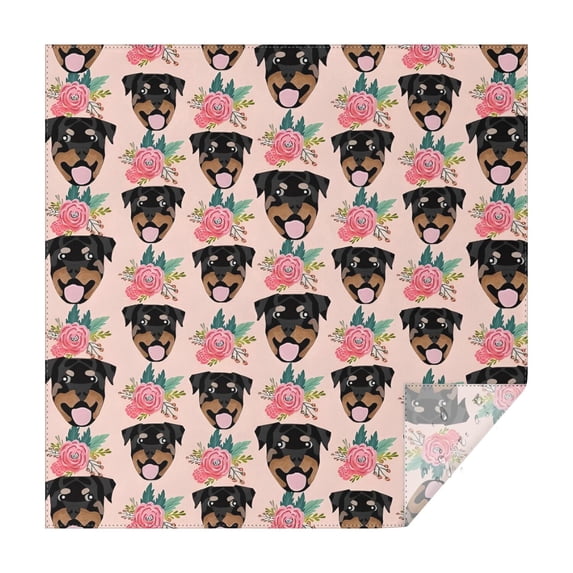 Rottweiler and Pioneer Flower Square Tablecloth,Waterproof Square Table Cover,Wipeable Spillproof Washable Table Cover for Home Kitchen Party Decor 60"x60"(152x152cm)