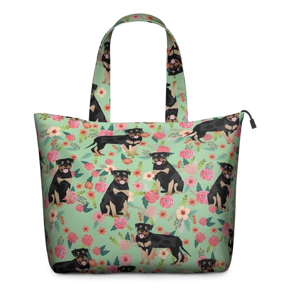 Rottweiler with Pioneer Flower Travel Tote Bags for Women Carry On,Large Weekender Bags for Women Travel,Multi Functional Duffle Bag for Work,Shopping,Sports