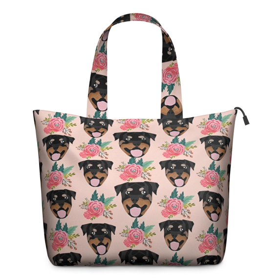 Rottweiler and Pioneer Flower Travel Tote Bags for Women Carry On,Large Weekender Bags for Women Travel,Multi Functional Duffle Bag for Work,Shopping,Sports