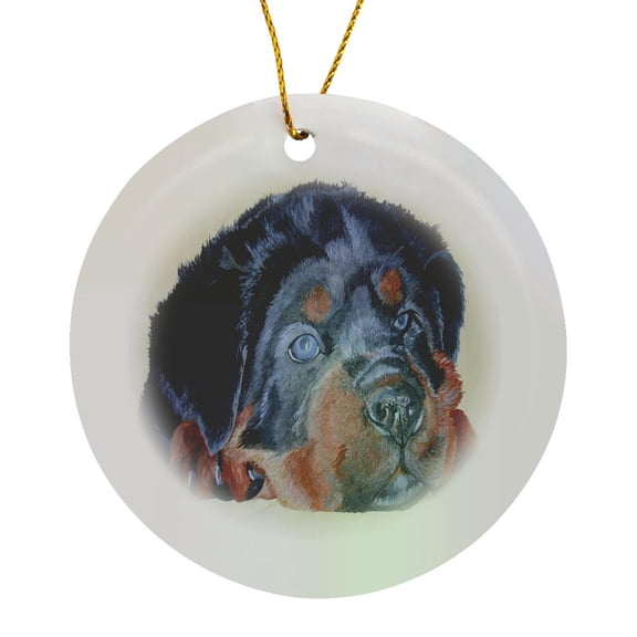 3drose, Rottweiler Portrait - Rottweiler, Rottweilers, Rottie, Rotties, Rottie Owner, Rottweiler Puppy, Circle Porcelain Ornament