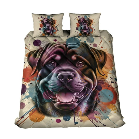 Rottweiler Portrait Watercolor Vintage Retro Styles Quilt Bedding Set Rottie Dog Lover Gifts Idea 1 Blanket Bed Cover 2 Pillowcases - 00001