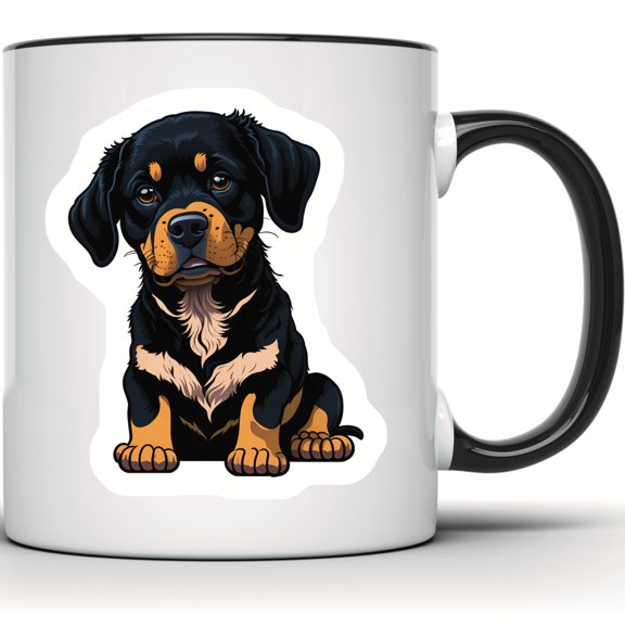 Rottweiler Puppy Dog Mug - Cute Rottweiler Gift for Dog Lovers - Pet Mug for Dog Moms - Rottweiler Dog Breed Coffee Cup - 11 Ounce Black Rim Handle Novelty Coffee Cup - WMUG0575-Black Rim