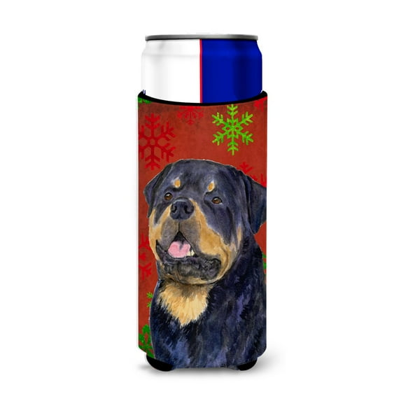 Rottweiler Red and Green Snowflakes Holiday Christmas Ultra Hugger for slim cans