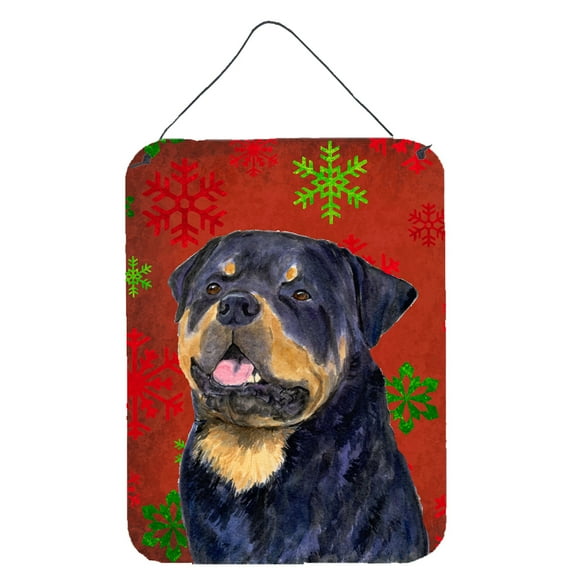 Rottweiler Red and Green Snowflakes Holiday Christmas Wall or Door Hanging Prints
