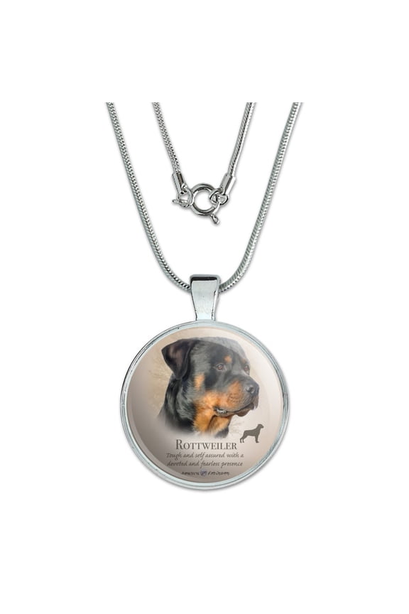 Rottweiler Rottie Dog Breed 1" Pendant with Sterling Silver Plated Chain