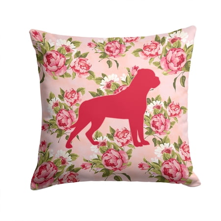 Rottweiler Shabby Chic Pink Roses Fabric Decorative Pillow