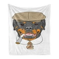 thumbnail image 1 of Rottweiler Soft Flannel Fleece Blanket, Funny Gentleman Hipster Dog in a Brown Cap with a Tie and a Cigarette Portrait, Cozy Plush for Indoor and Outdoor Use, 50" x 70", Multicolor, by Ambesonne, 1 of 6