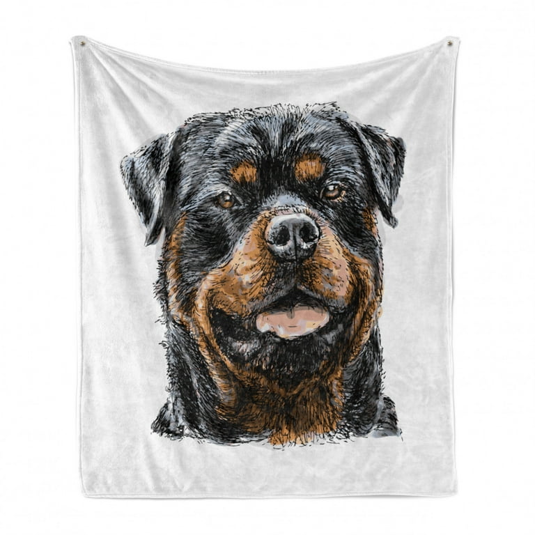 Rottweiler Soft Flannel Fleece Throw Blanket Hand Drawn Image of Dog Type Realistic and Furry Cozy Plush for Indoor and Outdoor Use 50 x 70