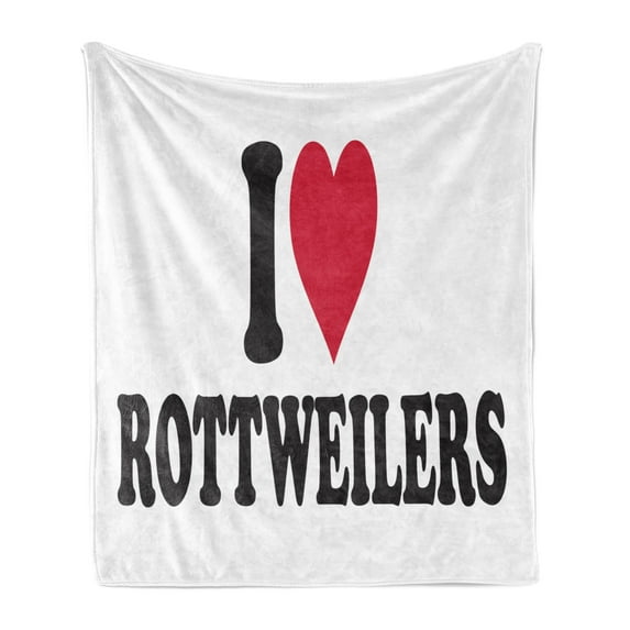 Rottweiler Soft Flannel Fleece Throw Blanket, Typography in a Love Theme Romantic and Passionate with Heart, Cozy Plush for Indoor and Outdoor Use, 50" x 60", Vermilion Charcoal Grey, by Ambesonne