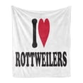thumbnail image 1 of Rottweiler Soft Flannel Fleece Throw Blanket, Typography in a Love Theme Romantic and Passionate with Heart, Cozy Plush for Indoor and Outdoor Use, 60" x 80", Vermilion Charcoal Grey, by Ambesonne, 1 of 5