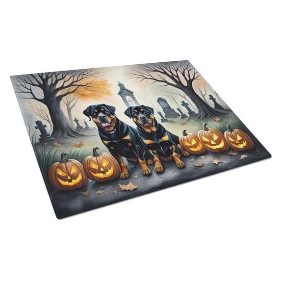 Rottweiler Spooky Halloween Glass Cutting Board Large 12 in x 15 in