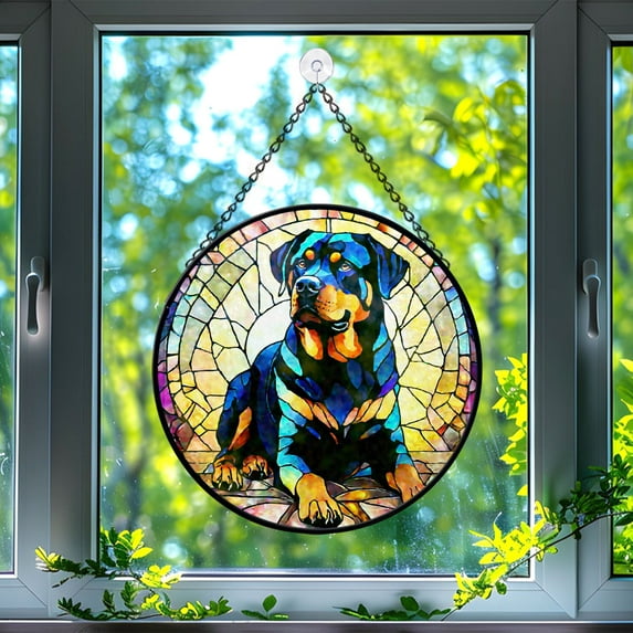 Rottweiler Stained Glass Suncatcher, Rottweiler Glass Suncatchers for Windows For Merry Christmas