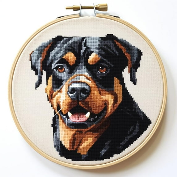 Rottweiler Stamped Cross Stitch Kits for Beginners Easy with Hoop 11CT Needlepoint Embroidery DIY Counted Cross Stitch Kits Art Craft Wall Decoration 35x35cm(2)