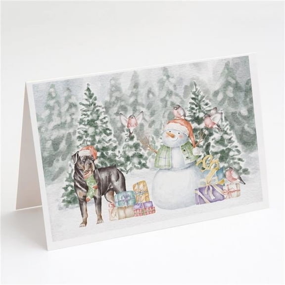 Rottweiler Standing with Christmas Presents Greeting Cards and Envelopes Pack of 8 7 in x 5 in