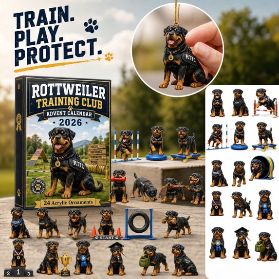 Rottweiler Training Club Advent Calendar 2026, Xmas Tree Hanging Figurine Ornament Set for Daily Holiday Countdown
