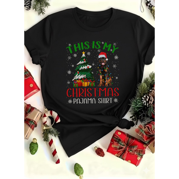 Rottweiler With Holiday Lights Funny Festive Winter Pajama Unisex T-shirt V14739, up to size 5XL