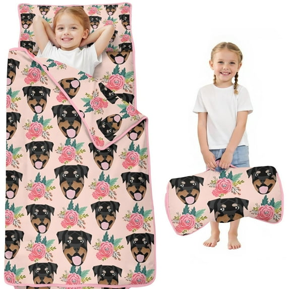 Rottweiler and Pioneer Flower Toddler Nap Mats for Kids Preschool,Sleeping Mat Bag or Kids,Toddler Sleeping Bag,Toddler Nap Mat or Daycare
