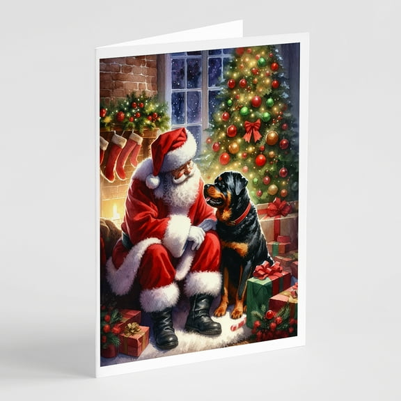 Rottweiler and Santa Claus Greeting Cards Pack of 8 7 in x 5 in