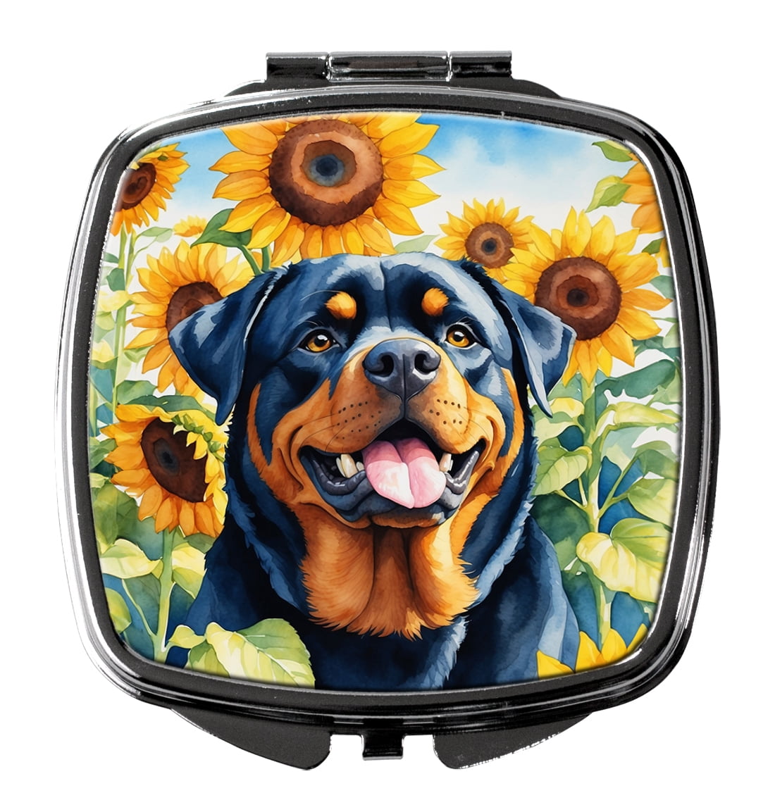 Rottweiler in Sunflowers Compact Mirror 2.75 in x 3 in