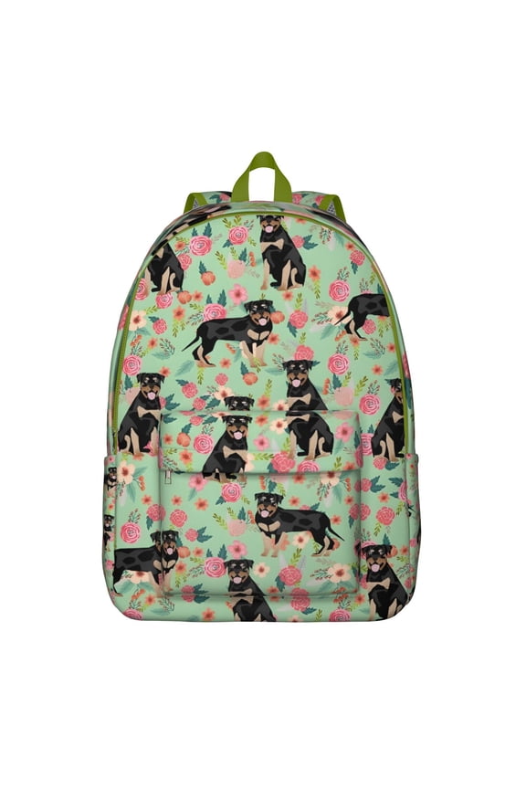 Rottweiler with Floral Backpack for School,Cute School Bag,Schoolbag with Adjustable Shoulder Straps & Padded Back,15.7"x11.8"x5.5"