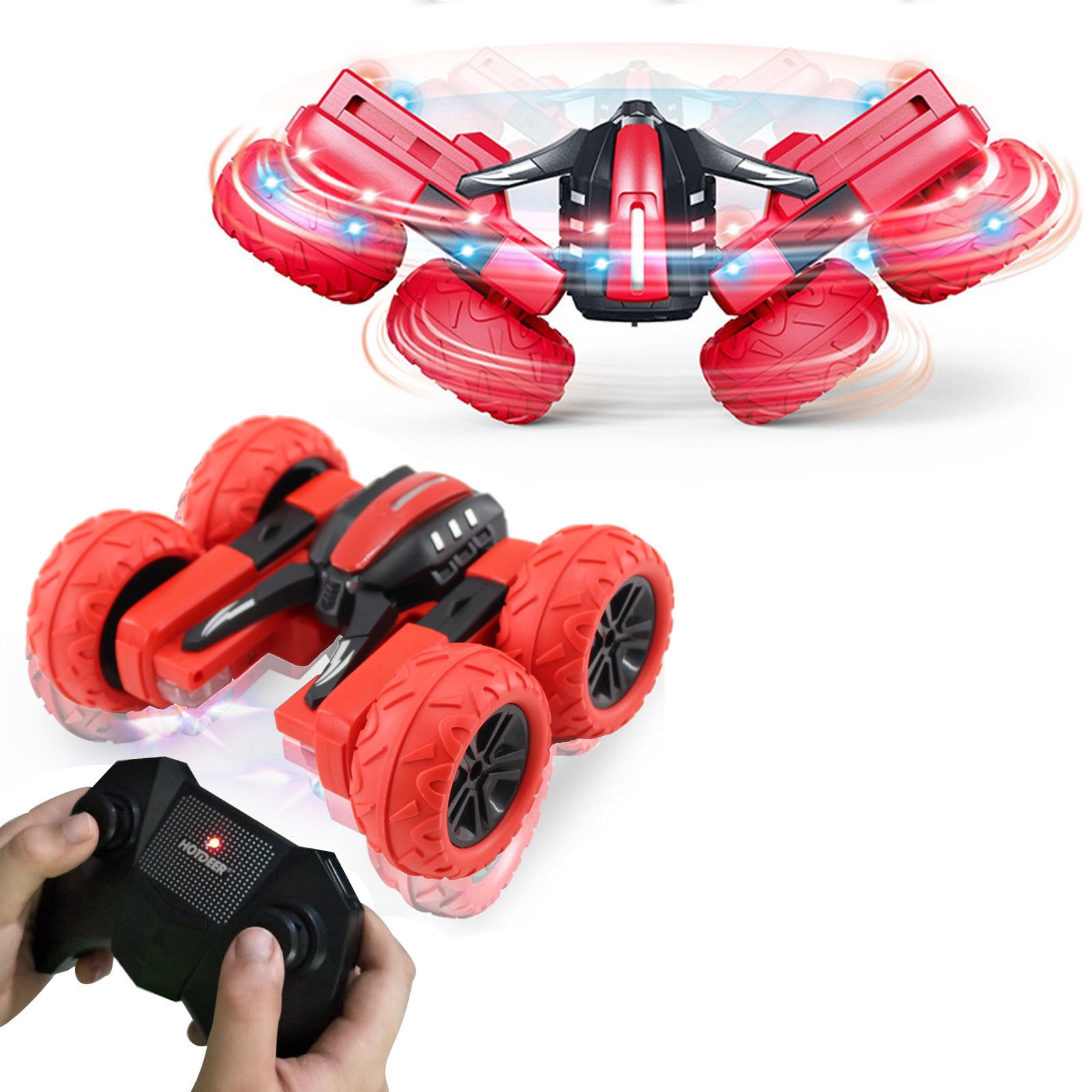 RouKeFu RC Rotating Stunt Cars, Remote Control Cars Toys with Lights