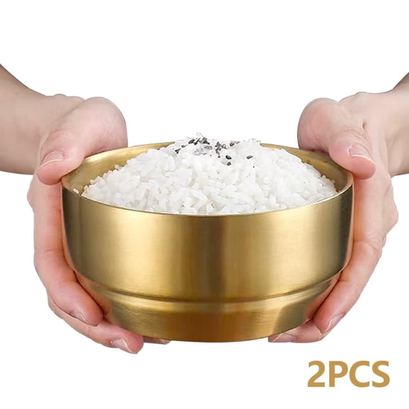 Roucerlin 2Pack Thick 304 Stainless Steel Bowls, Small Double Wall Rice Bowls, Stainless Steel Soup Bowl Salad Bowl Noodle Bowl, Metal Bowls for Fruit Cereal Snack Appetizer (Gold, 4.7in)