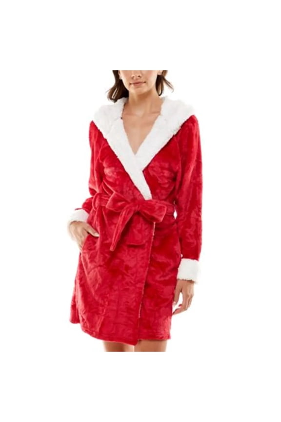 CRIMSON SOLID Deluxe Touch Hooded Fleece-Lined Robe - Medium