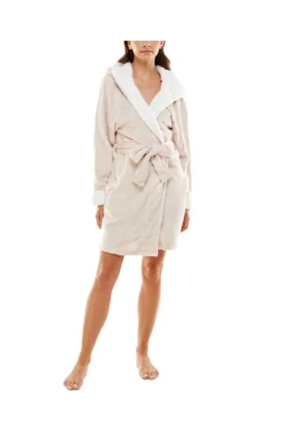 CRYSTAL GRAY Women's Deluxe Touch Hooded Fleece-Lined Robe - Small