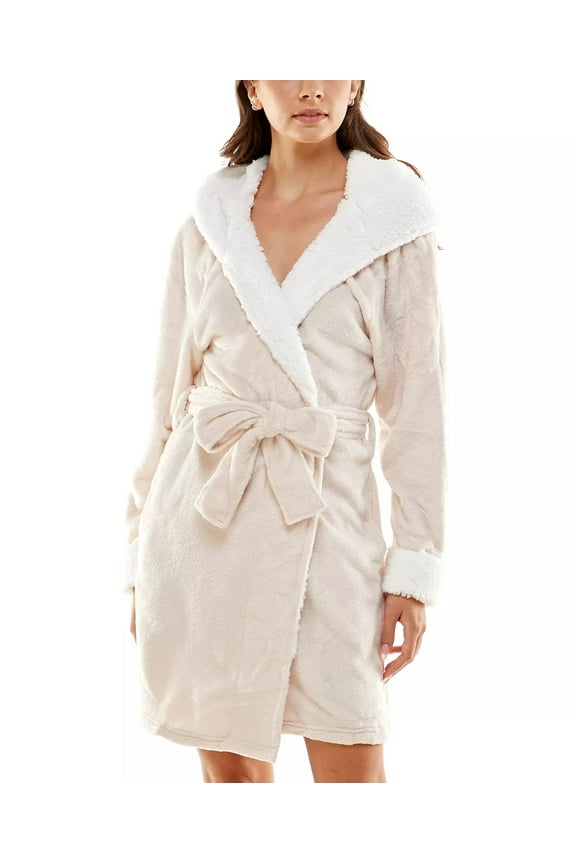 CRYSTAL GREY SOLID Deluxe Touch Hooded Fleece-Lined Robe, US Medium