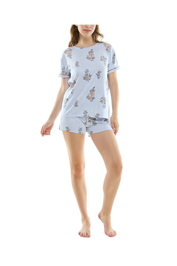 Women's 2-Pc. Printed Short Pajamas Set - Bella Striped Floral, Size Large