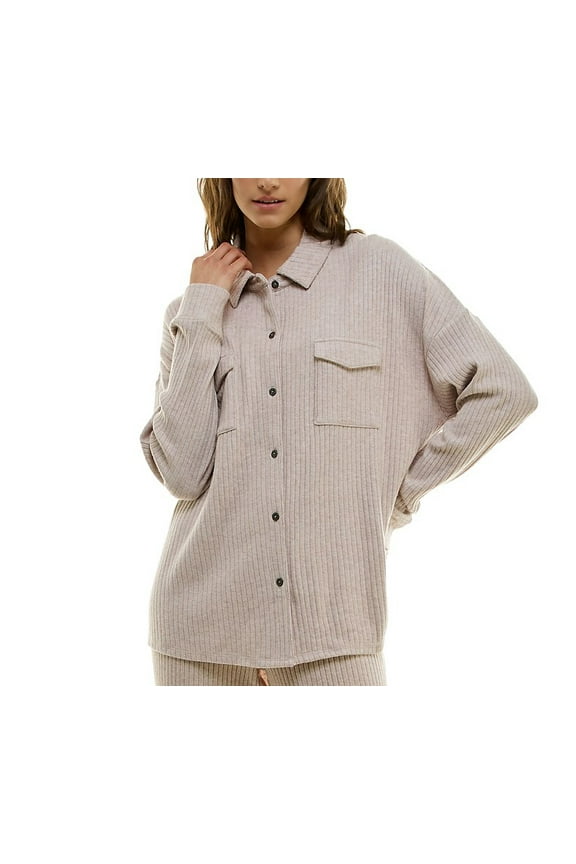 Women's Ribbed Sweater-Knit Sleep Tunic - Goat 202, Size Small