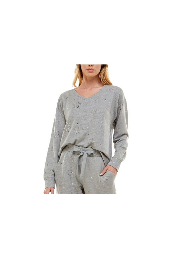 Womens Foil-Star-Print Long Sleeve Pajama Top