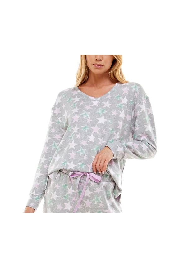 Womens Printed Brushed Butter Pajama Top Only,1-Piece, Small, Stars Solf Silver