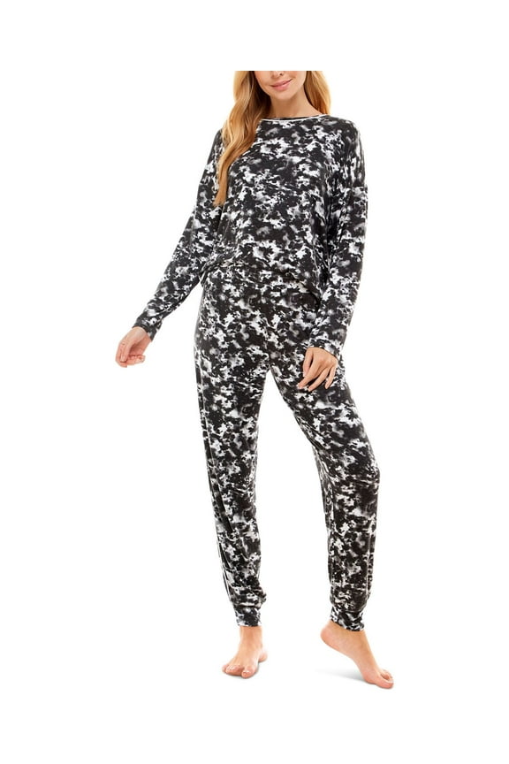 Womens Printed Crew Neck and Jogger Pajama Set