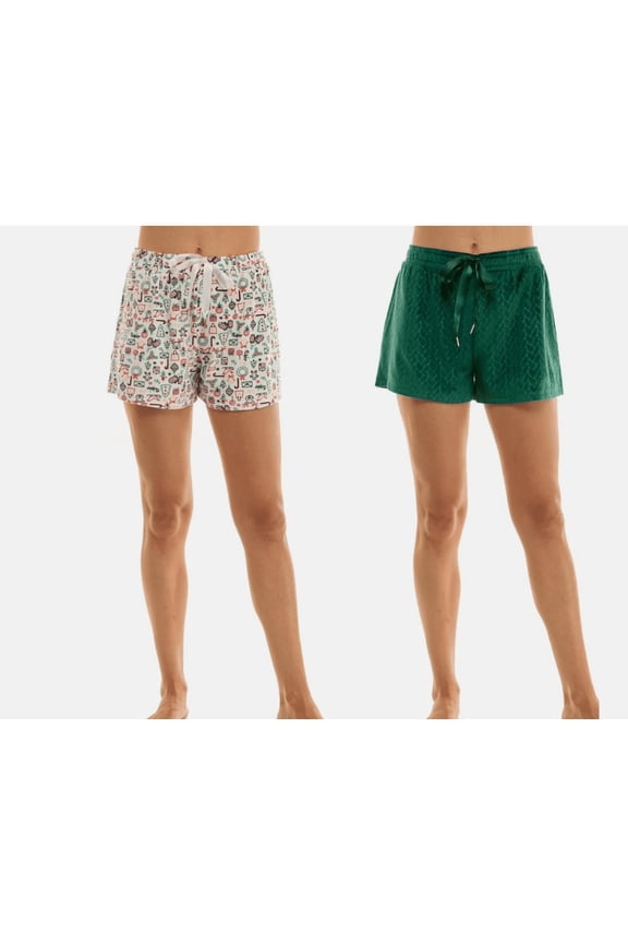 Womens Velour 2-Pack Short with Dark Green and White Small