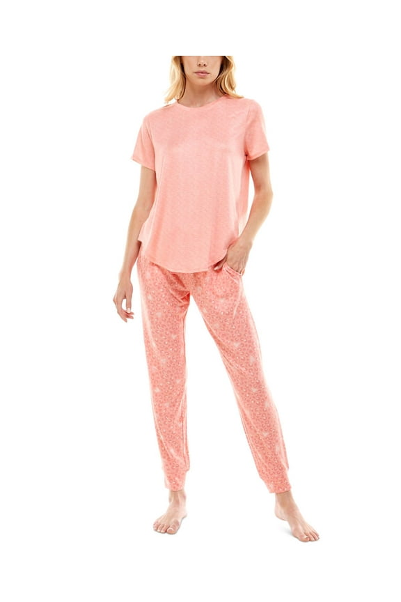 Womens Whisper Luxe Short-Sleeve Top and Jogger Pants Pajama Set, Large