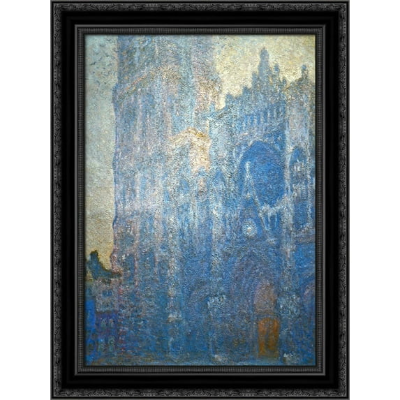 Rouen Cathedral, the Portal and the tour d'Albane, Morning Effect 20x24 Black Ornate Wood Framed Canvas Art by Monet, Claude