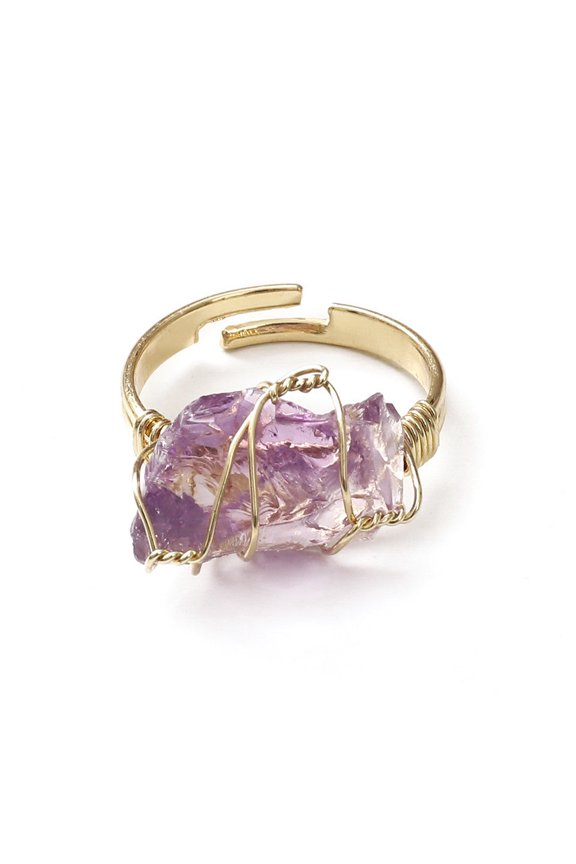 Rough Amethyst White Crystal Ring Natural Stone Jewelry