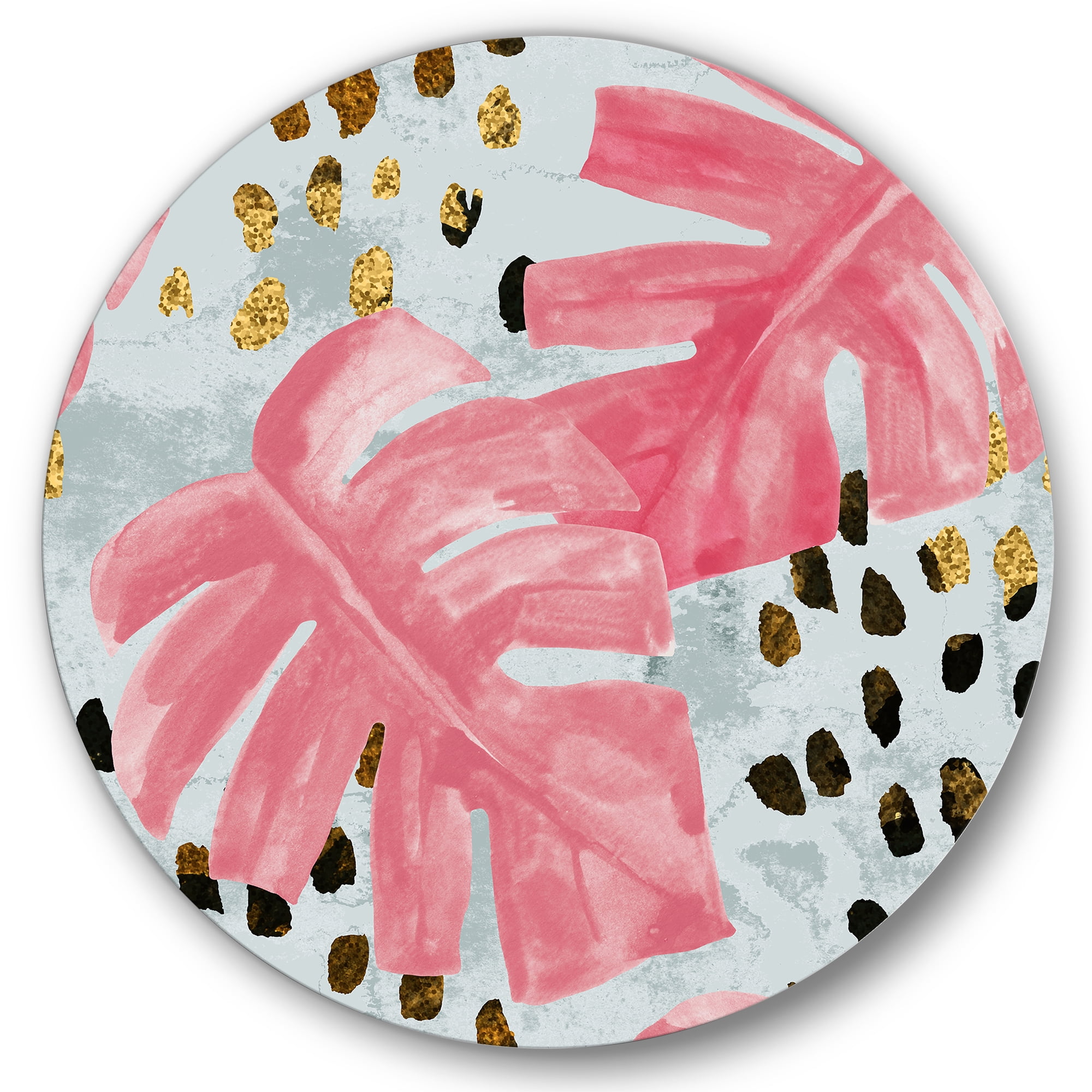 Rough Brush Strokes Pink Colored Monstera II 11 in x 11 in Painting Art Prints, by Designart