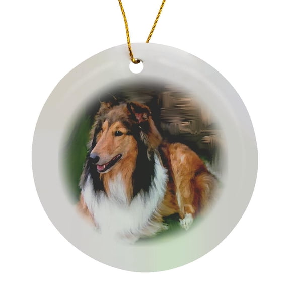 3drose, Rough Collie, Circle Porcelain Ornament